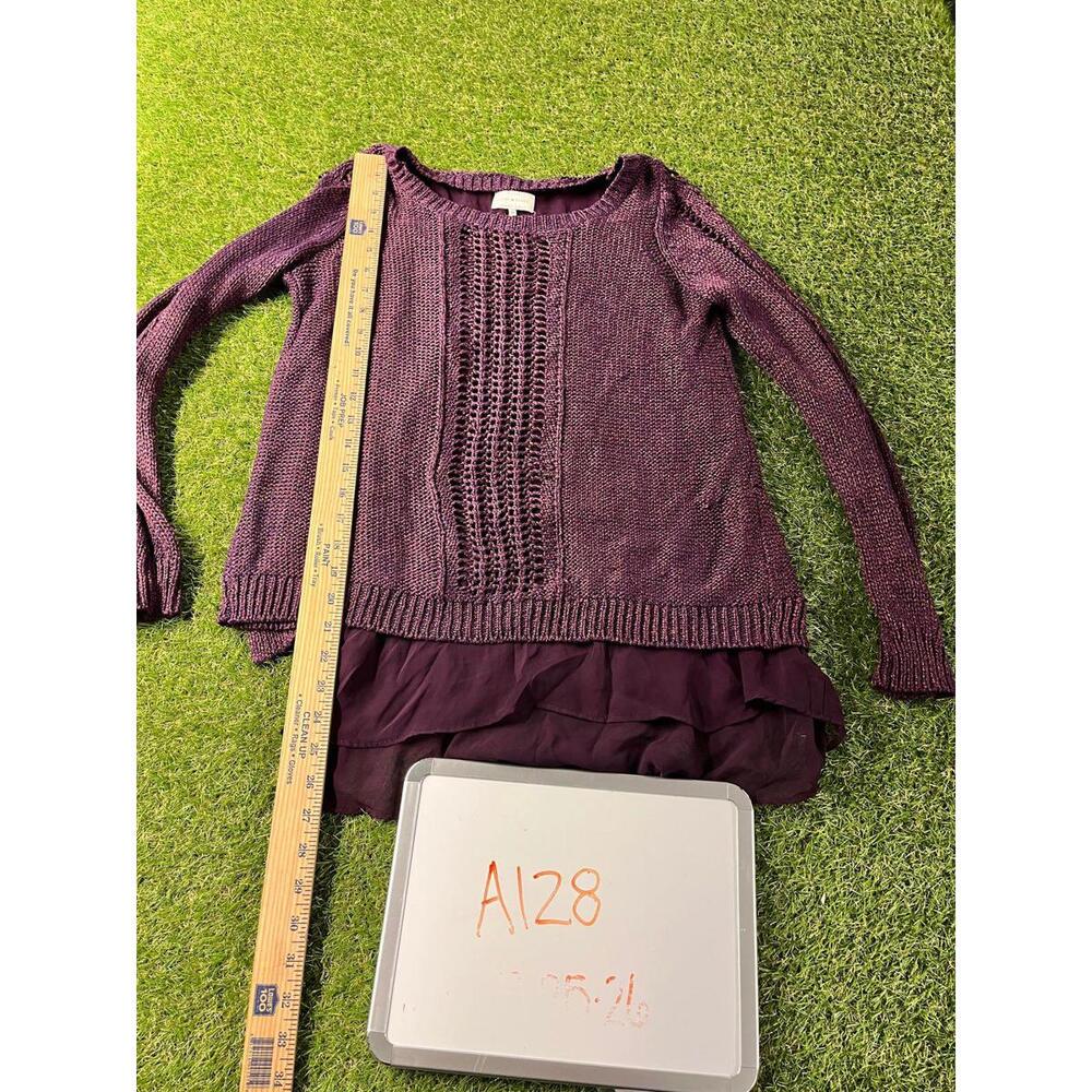 Lucky Brand Purple Knit Sweater with Chiffon Layer, Size M